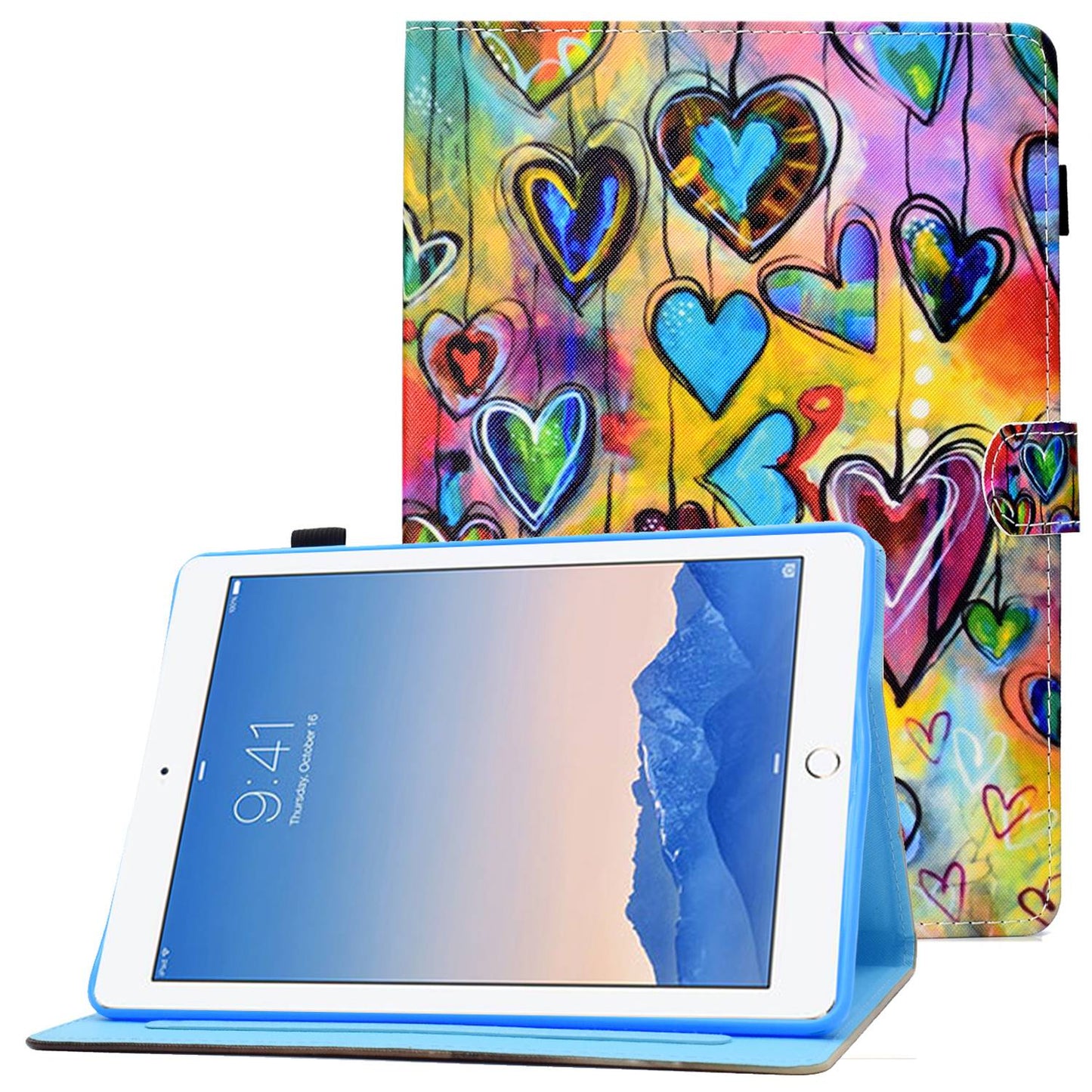 For iPad Air (2013) / Air 2 / iPad 9.7-inch (2017) / (2018) PU Leather Tablet Case Stitching Pattern Printing Stand Cover with Card Holder