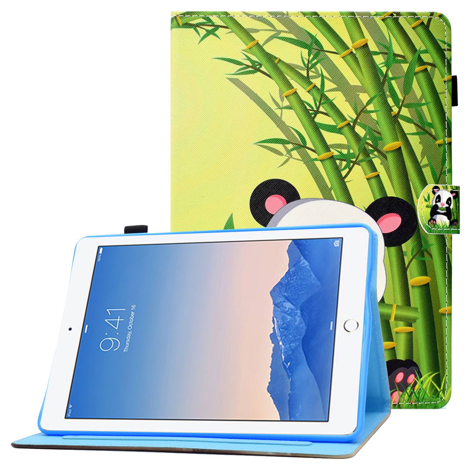 For iPad Air (2013) / Air 2 / iPad 9.7-inch (2017) / (2018) PU Leather Tablet Case Stitching Pattern Printing Stand Cover with Card Holder