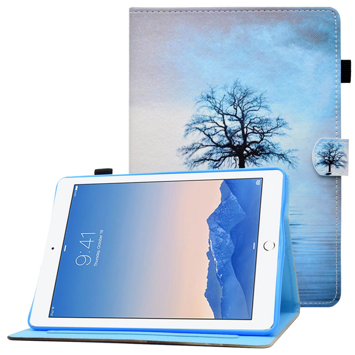 For iPad Air (2013) / Air 2 / iPad 9.7-inch (2017) / (2018) PU Leather Tablet Case Stitching Pattern Printing Stand Cover with Card Holder