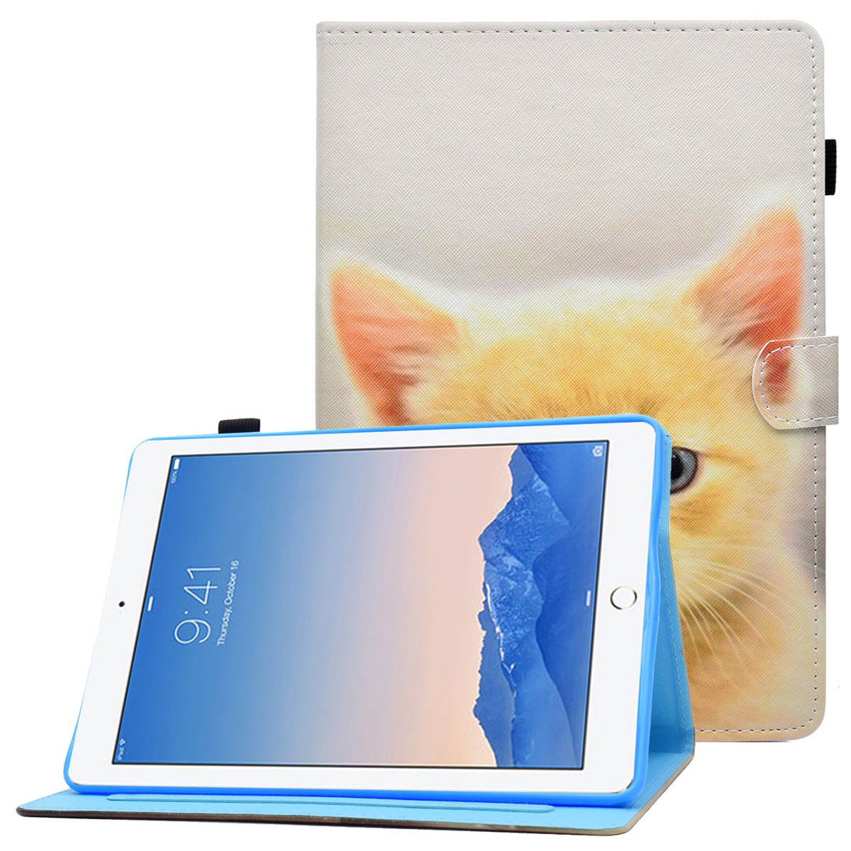 For iPad Air (2013) / Air 2 / iPad 9.7-inch (2017) / (2018) PU Leather Tablet Case Stitching Pattern Printing Stand Cover with Card Holder