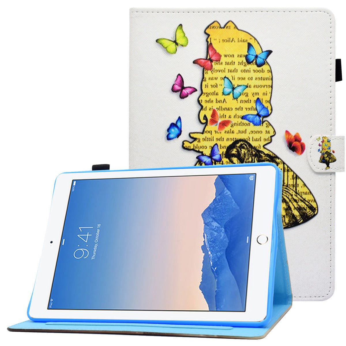 For iPad Air (2013) / Air 2 / iPad 9.7-inch (2017) / (2018) PU Leather Tablet Case Stitching Pattern Printing Stand Cover with Card Holder