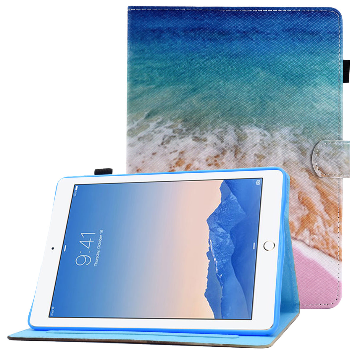 For iPad Air (2013) / Air 2 / iPad 9.7-inch (2017) / (2018) PU Leather Tablet Case Stitching Pattern Printing Stand Cover with Card Holder