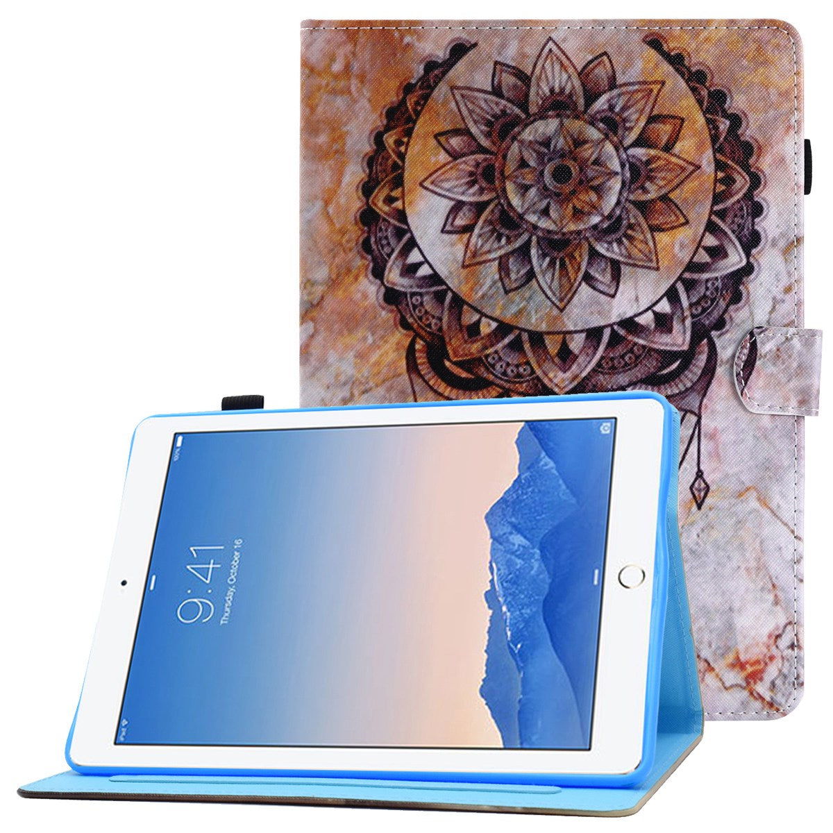 For iPad Air (2013) / Air 2 / iPad 9.7-inch (2017) / (2018) PU Leather Tablet Case Stitching Pattern Printing Stand Cover with Card Holder