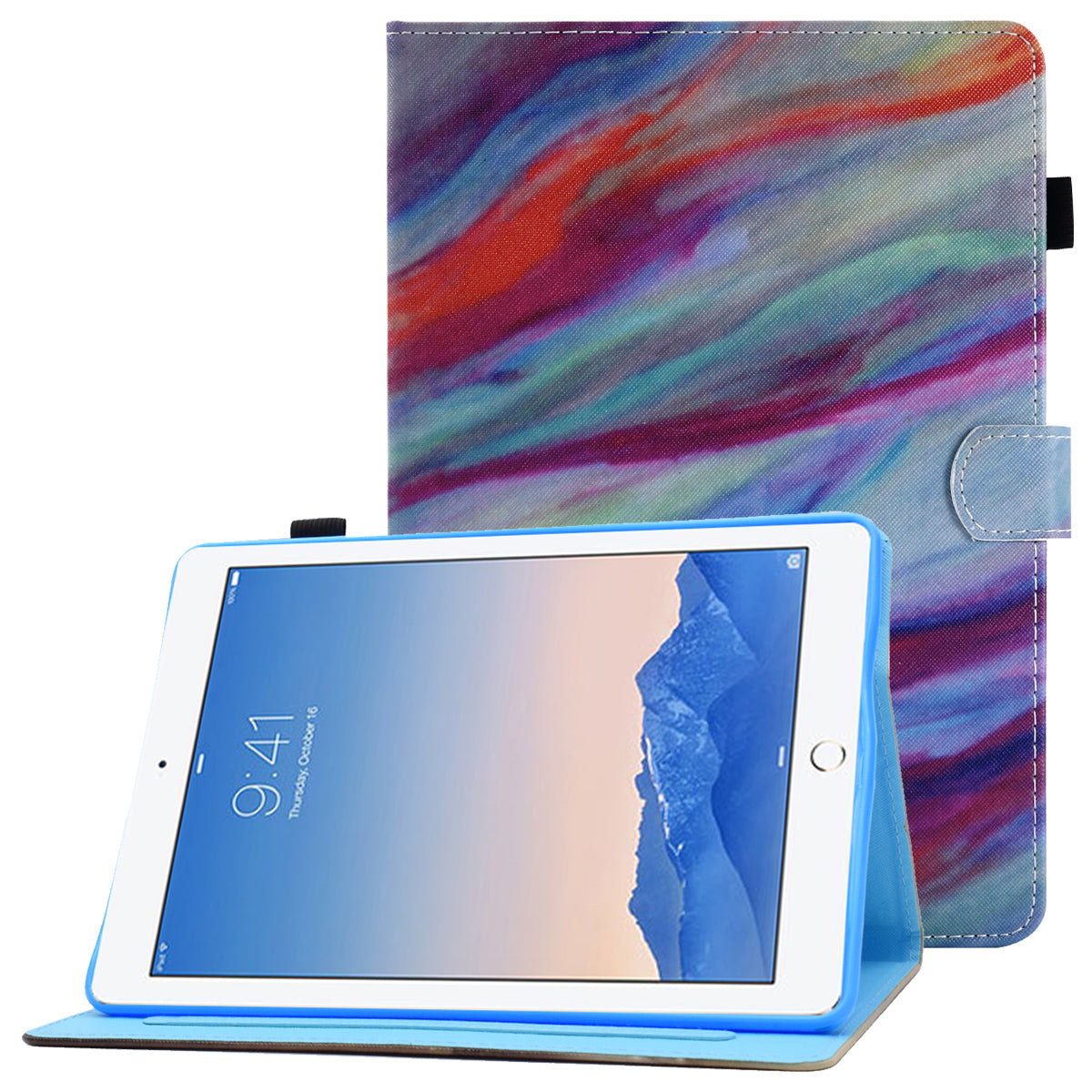 For iPad Air (2013) / Air 2 / iPad 9.7-inch (2017) / (2018) PU Leather Tablet Case Stitching Pattern Printing Stand Cover with Card Holder