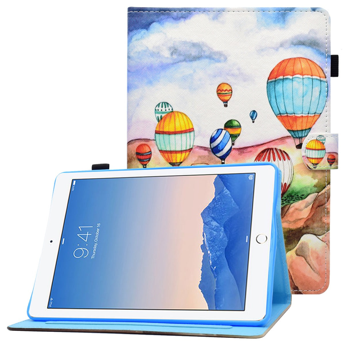 For iPad Air (2013) / Air 2 / iPad 9.7-inch (2017) / (2018) PU Leather Tablet Case Stitching Pattern Printing Stand Cover with Card Holder