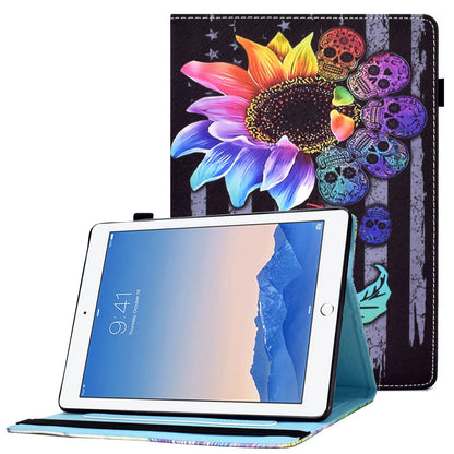 For iPad Air (2013) / Air 2 / iPad 9.7-inch (2017) / (2018) Stitching PU Leather Tablet Cover Pattern Printing Stand Card Holder Case with Elastic Band Closure