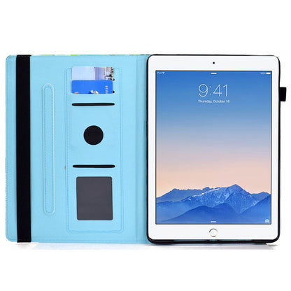 For iPad Air (2013) / Air 2 / iPad 9.7-inch (2017) / (2018) Stitching PU Leather Tablet Cover Pattern Printing Stand Card Holder Case with Elastic Band Closure
