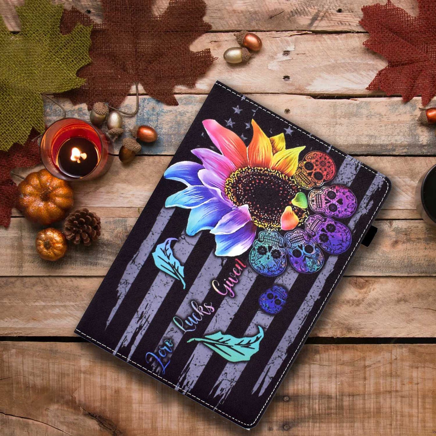 For iPad Air (2013) / Air 2 / iPad 9.7-inch (2017) / (2018) Stitching PU Leather Tablet Cover Pattern Printing Stand Card Holder Case with Elastic Band Closure