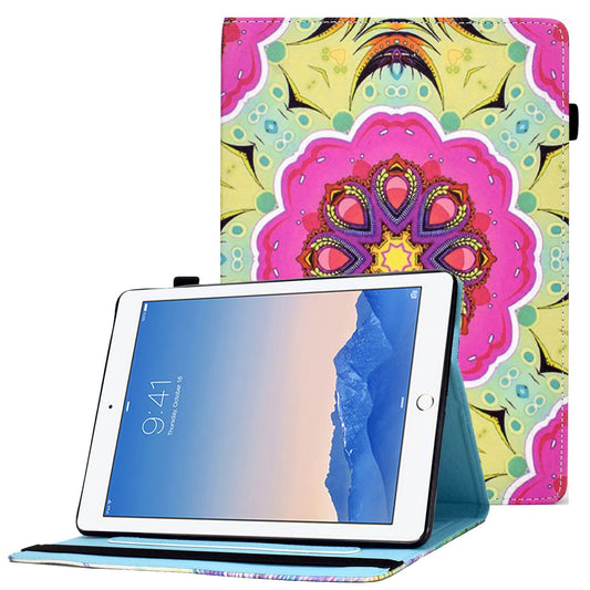 For iPad Air (2013) / Air 2 / iPad 9.7-inch (2017) / (2018) Stitching PU Leather Tablet Cover Pattern Printing Stand Card Holder Case with Elastic Band Closure
