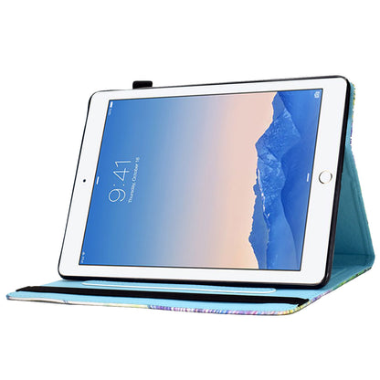 For iPad Air (2013) / Air 2 / iPad 9.7-inch (2017) / (2018) Stitching PU Leather Tablet Cover Pattern Printing Stand Card Holder Case with Elastic Band Closure