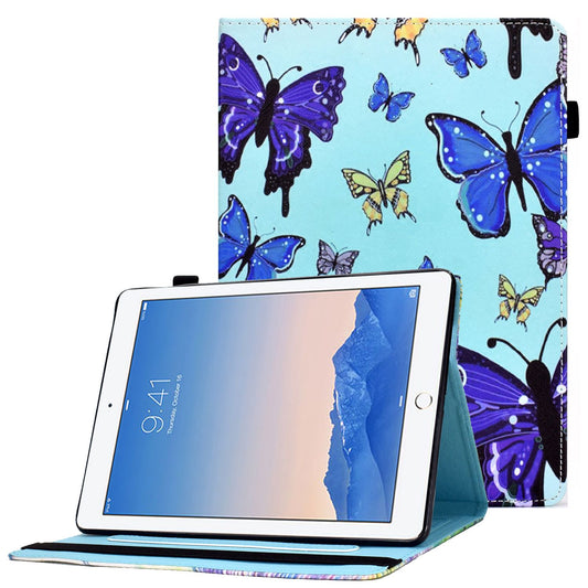 For iPad Air (2013) / Air 2 / iPad 9.7-inch (2017) / (2018) Stitching PU Leather Tablet Cover Pattern Printing Stand Card Holder Case with Elastic Band Closure