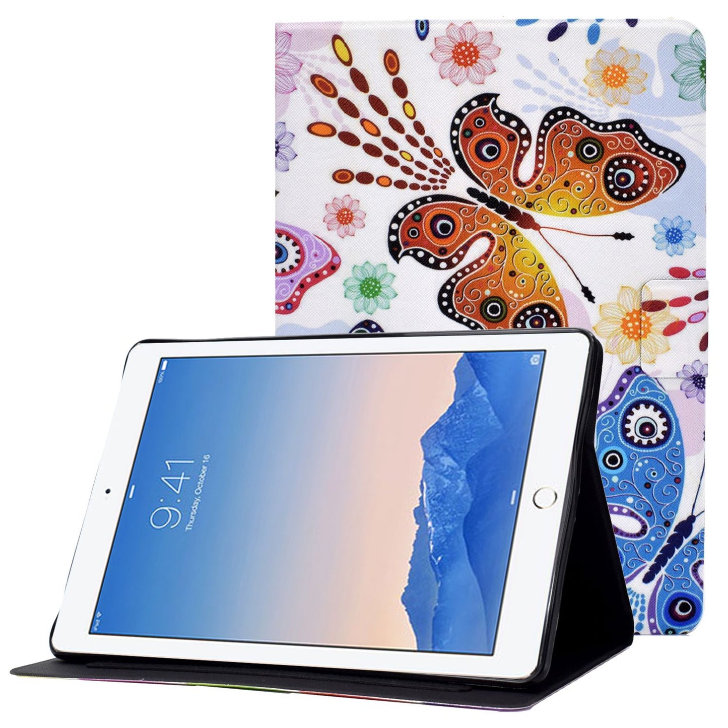 For iPad Air (2013) / Air 2 / iPad 9.7-inch (2017) / (2018) Pattern Printing Tablet Cover PU Leather Stand Card Slots Magnetic Clasp Case