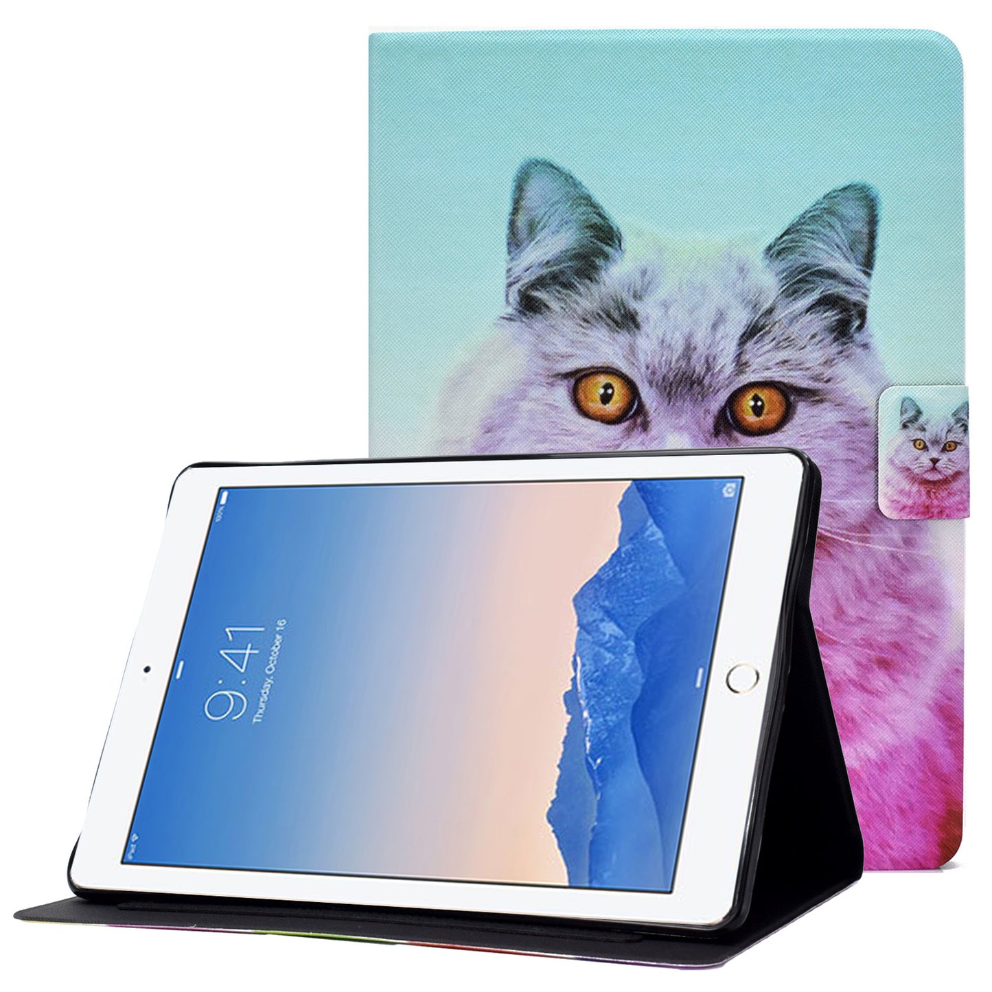 For iPad Air (2013) / Air 2 / iPad 9.7-inch (2017) / (2018) Pattern Printing Tablet Cover PU Leather Stand Card Slots Magnetic Clasp Case