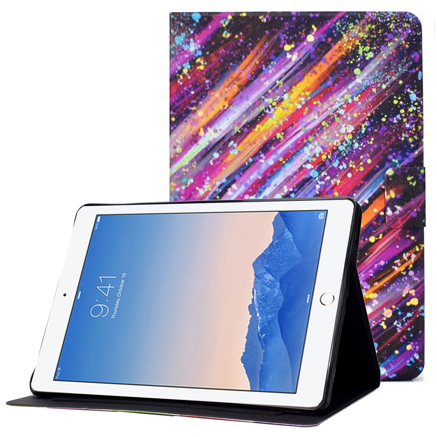 For iPad Air (2013) / Air 2 / iPad 9.7-inch (2017) / (2018) Pattern Printing Tablet Cover PU Leather Stand Card Slots Magnetic Clasp Case