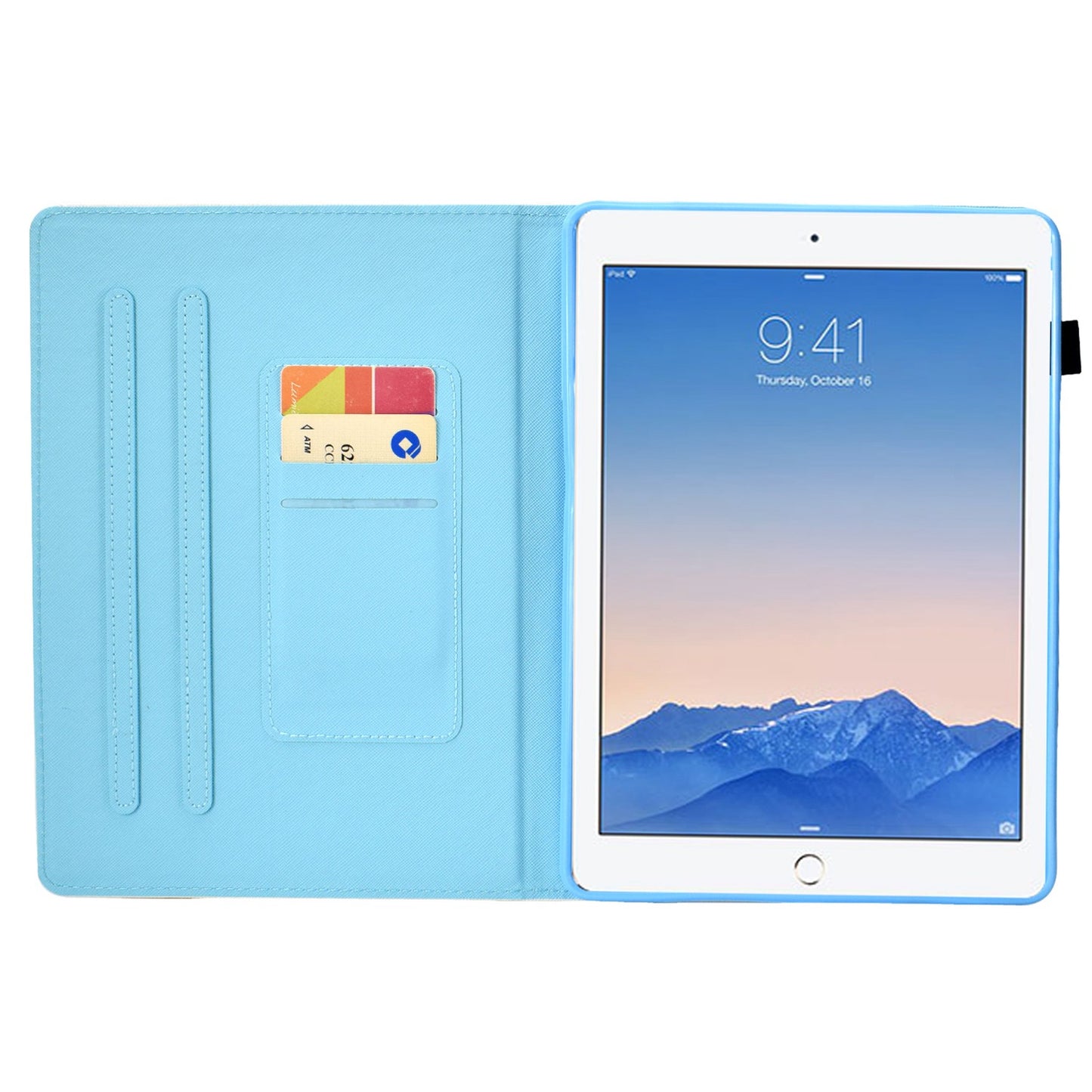 For iPad Air (2013) / Air 2 / iPad 9.7-inch (2017) / (2018) Stitched Leather Case Protective Tablet Cover Pattern Printed Magnetic Closure Shockproof Cover with Stand  /  Card Slots