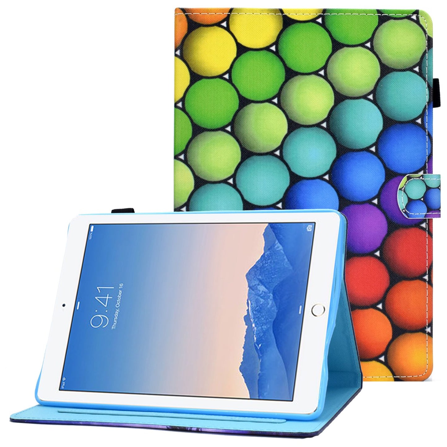 For iPad Air (2013) / Air 2 / iPad 9.7-inch (2017) / (2018) Stitched Leather Case Protective Tablet Cover Pattern Printed Magnetic Closure Shockproof Cover with Stand  /  Card Slots