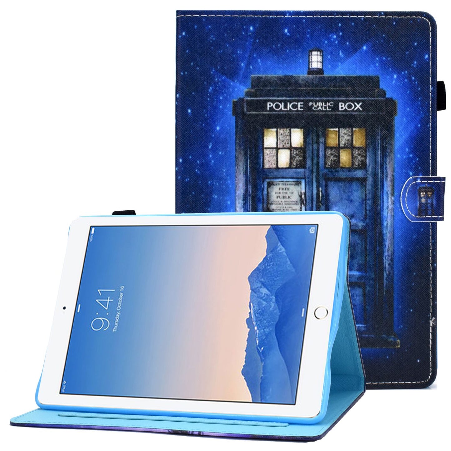 For iPad Air (2013) / Air 2 / iPad 9.7-inch (2017) / (2018) Stitched Leather Case Protective Tablet Cover Pattern Printed Magnetic Closure Shockproof Cover with Stand  /  Card Slots