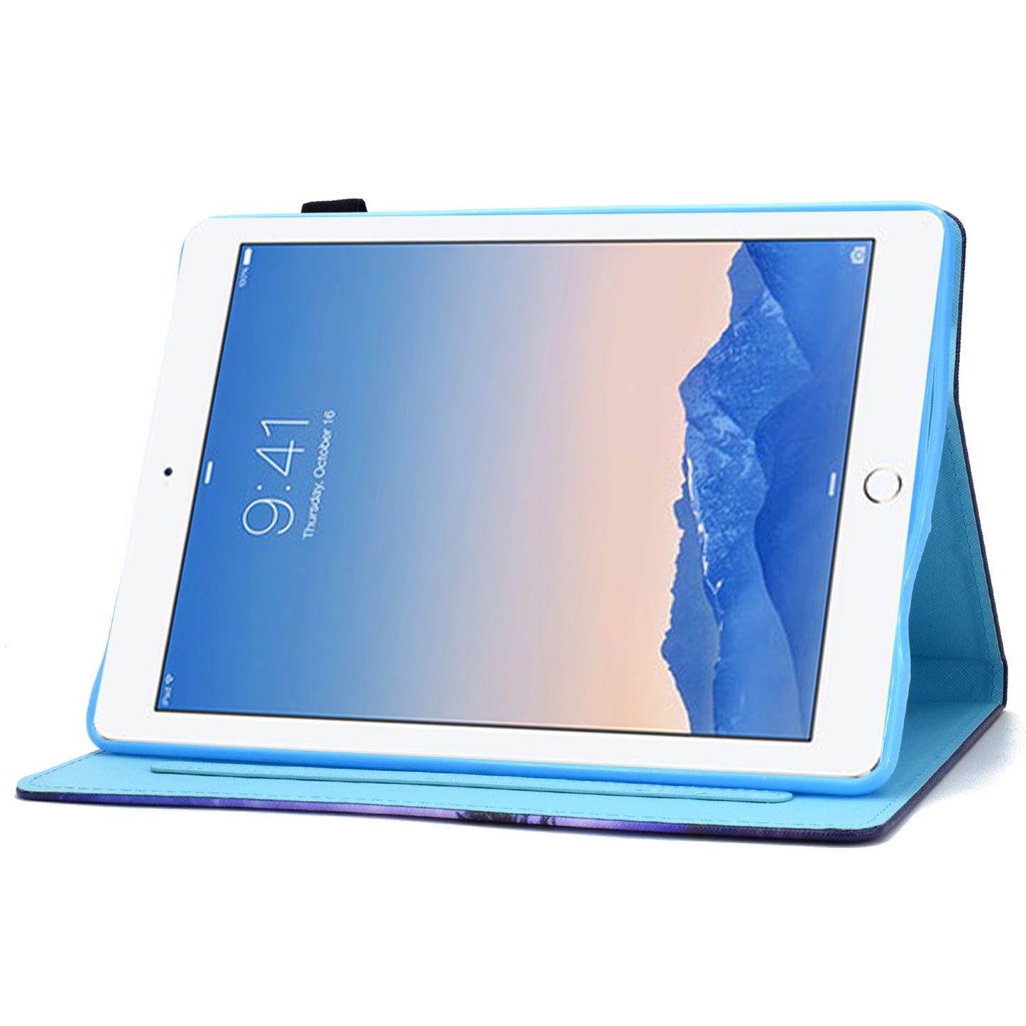 For iPad Air (2013) / Air 2 / iPad 9.7-inch (2017) / (2018) Stitched Leather Case Protective Tablet Cover Pattern Printed Magnetic Closure Shockproof Cover with Stand  /  Card Slots