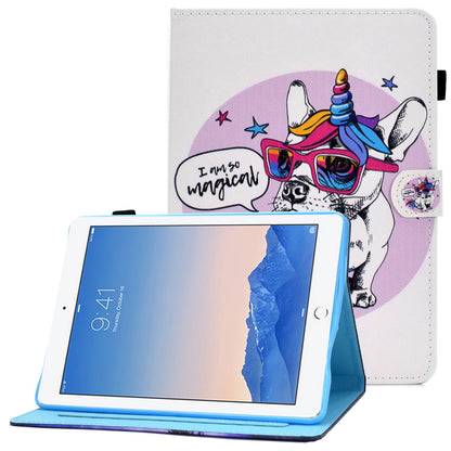For iPad Air (2013) / Air 2 / iPad 9.7-inch (2017) / (2018) Stitched Leather Case Protective Tablet Cover Pattern Printed Magnetic Closure Shockproof Cover with Stand  /  Card Slots