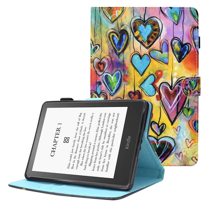 Anti-scratch Tablet Case for Amazon Kindle Paperwhite 5 (2021), Adjustable Stand Stitching Pattern Printing PU Leather Card Holder Protective Tablet Cover