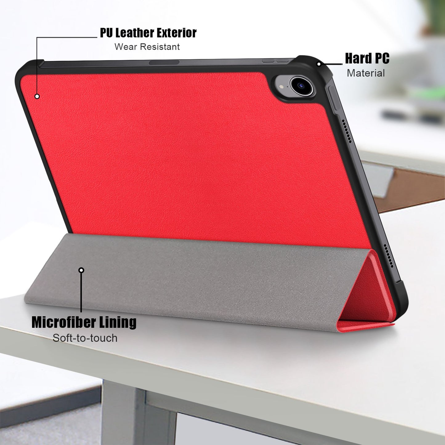 For iPad 10.2 (2022) PU Tablet Case Trifold Stand Shockproof Full Body Protective Cover with Auto Wake / Sleep