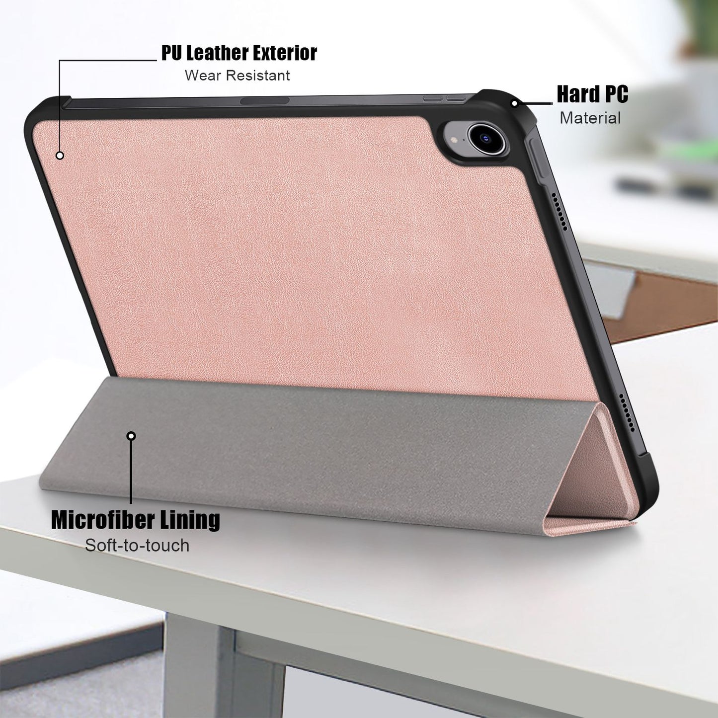 For iPad 10.2 (2022) PU Tablet Case Trifold Stand Shockproof Full Body Protective Cover with Auto Wake / Sleep