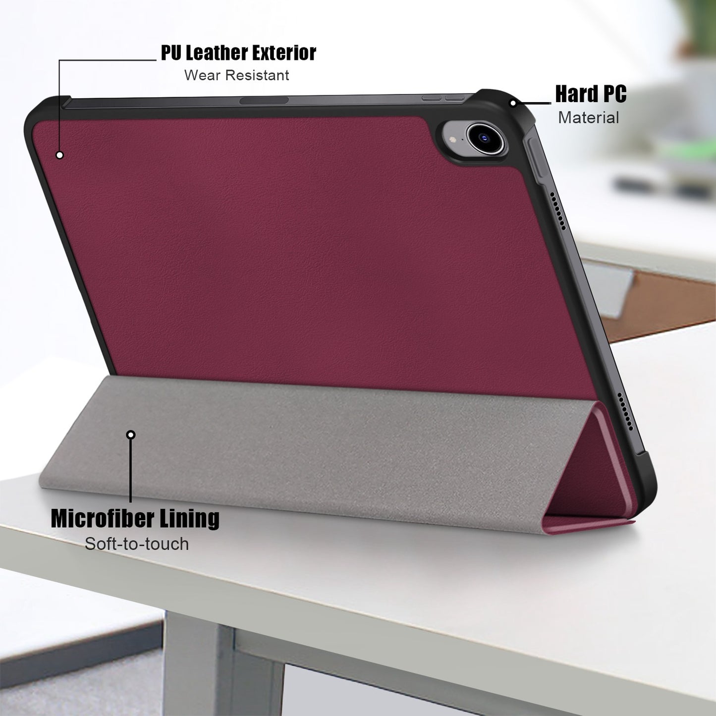 For iPad 10.2 (2022) PU Tablet Case Trifold Stand Shockproof Full Body Protective Cover with Auto Wake / Sleep
