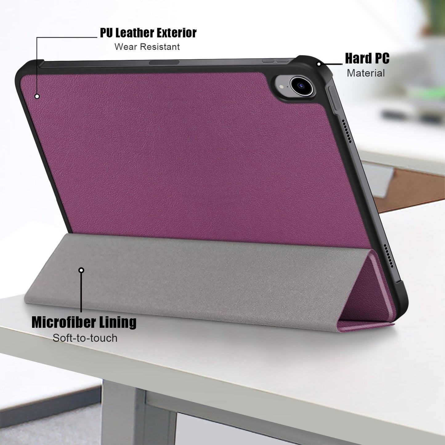 For iPad 10.2 (2022) PU Tablet Case Trifold Stand Shockproof Full Body Protective Cover with Auto Wake / Sleep