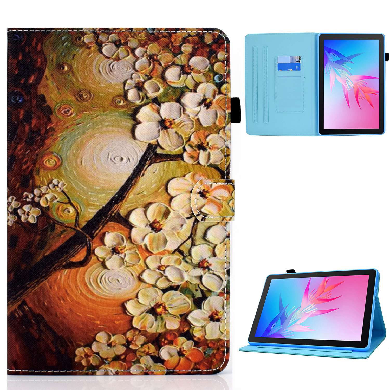 For Huawei Enjoy Tablet 2 / MatePad T 10 9.7 inch / T 10S 10.1 inch / Honor Pad 6 10.1-inch / Pad X6 9.7 inch Pattern Printing Stand Cover Stitching Leather Card Slots Magnetic Case
