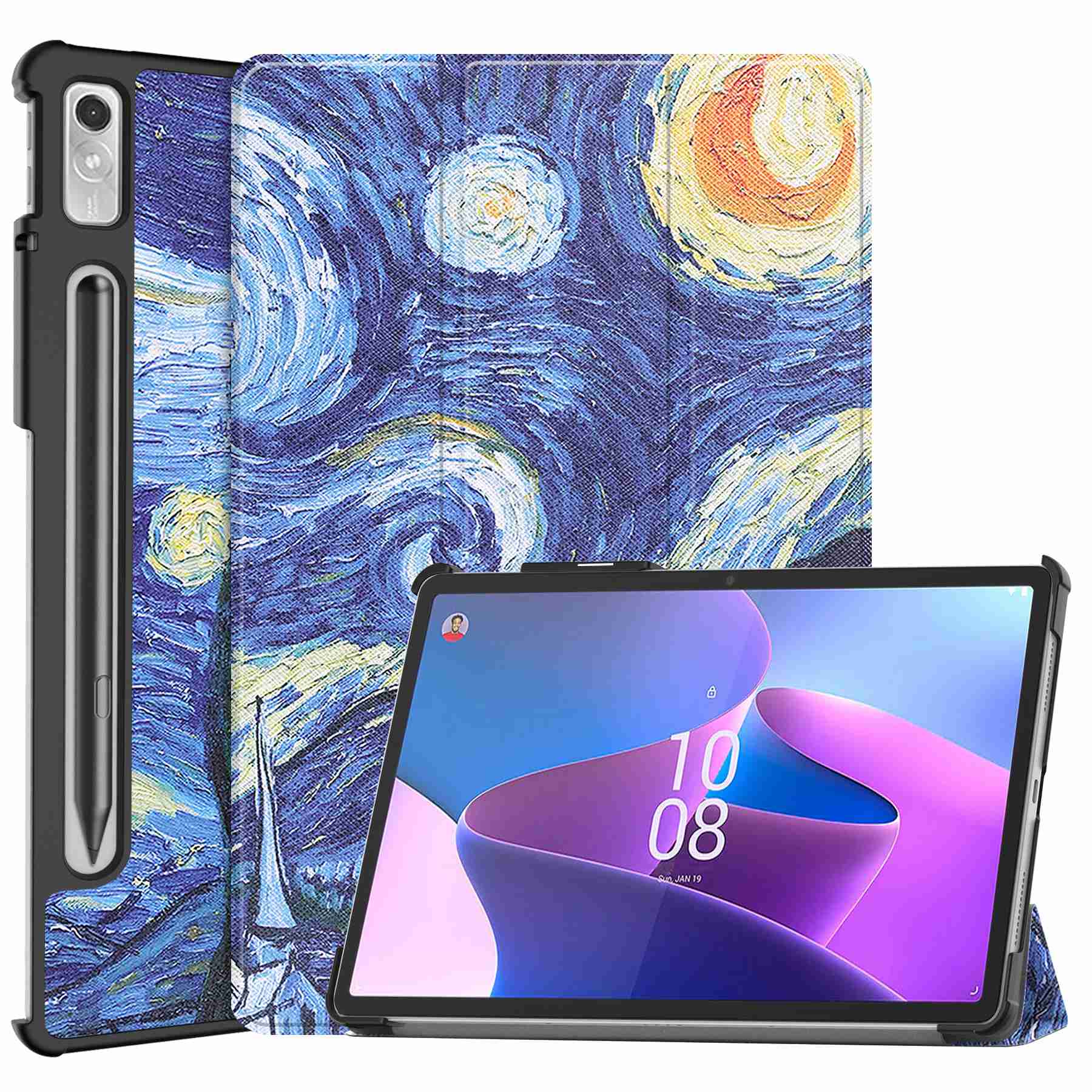 For Lenovo Tab P11 Pro Gen 2 Tri-Fold Stand Tablet Case Pattern Printing PU Leather Auto Wake / Sleep Cover with Pencil Holder