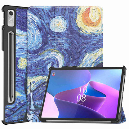 For Lenovo Tab P11 Pro Gen 2 Tri-Fold Stand Tablet Case Pattern Printing PU Leather Auto Wake / Sleep Cover with Pencil Holder