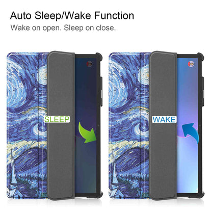 For Lenovo Tab P11 Pro Gen 2 Tri-Fold Stand Tablet Case Pattern Printing PU Leather Auto Wake / Sleep Cover with Pencil Holder