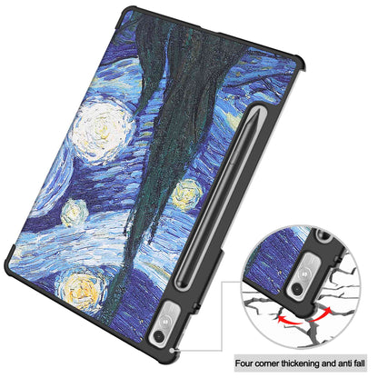 For Lenovo Tab P11 Pro Gen 2 Tri-Fold Stand Tablet Case Pattern Printing PU Leather Auto Wake / Sleep Cover with Pencil Holder