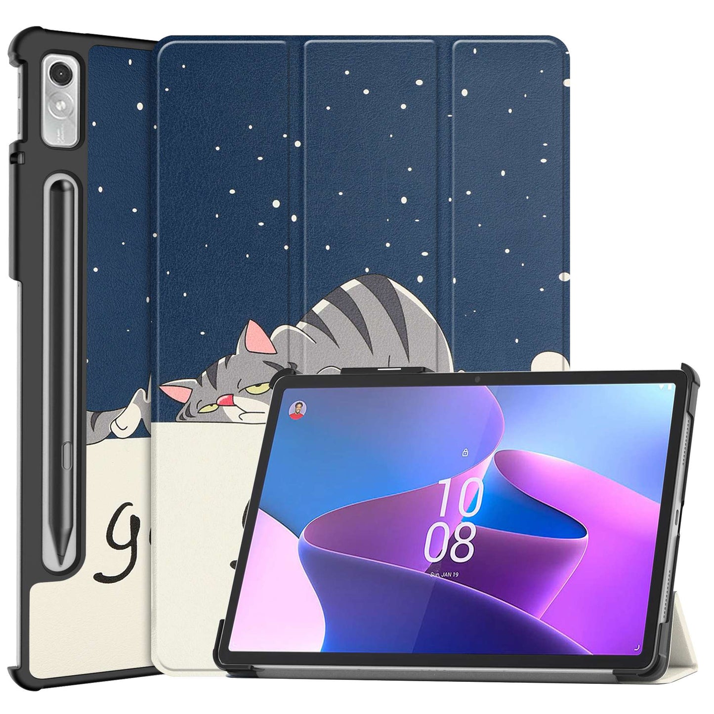 For Lenovo Tab P11 Pro Gen 2 Tri-Fold Stand Tablet Case Pattern Printing PU Leather Auto Wake / Sleep Cover with Pencil Holder