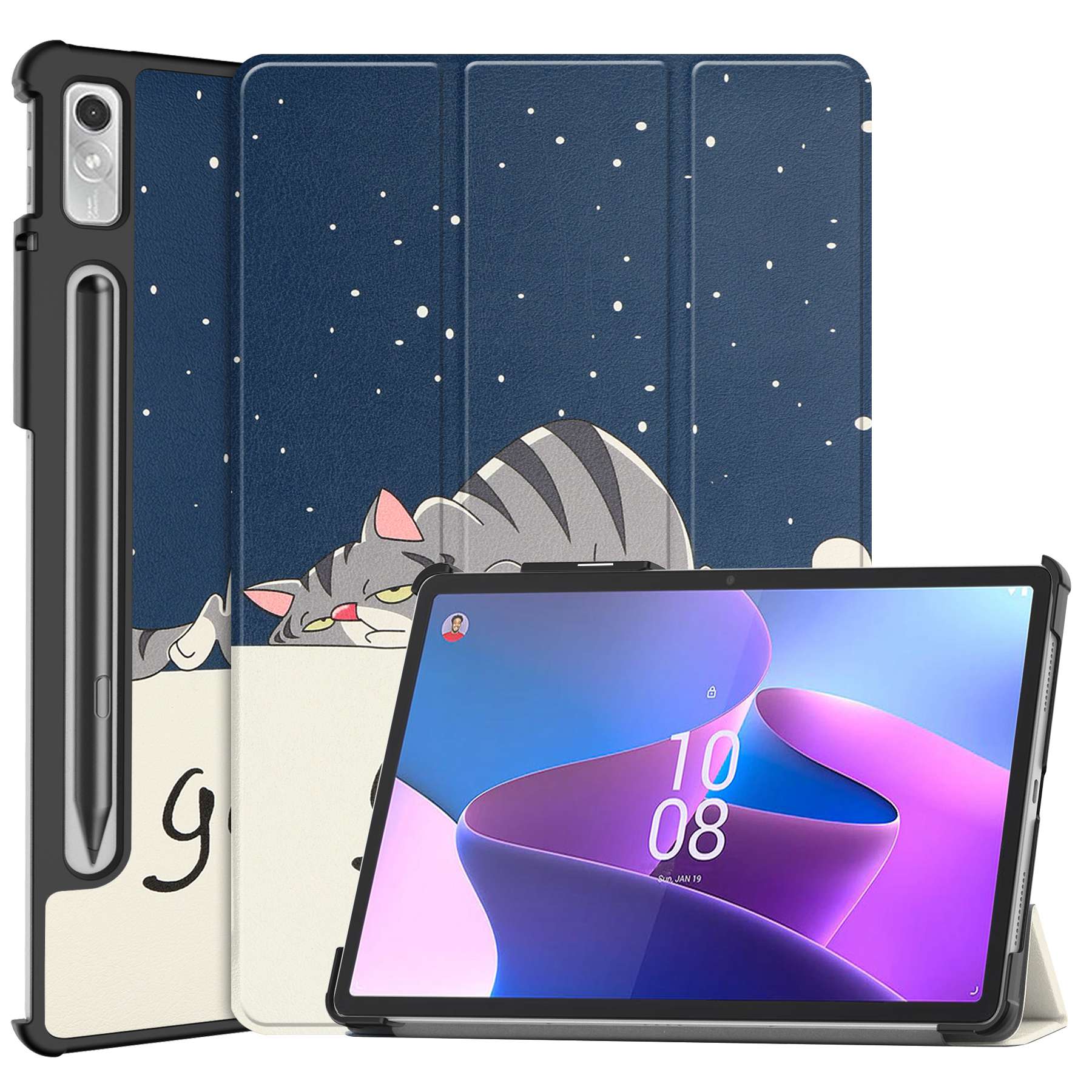 For Lenovo Tab P11 Pro Gen 2 Tri-Fold Stand Tablet Case Pattern Printing PU Leather Auto Wake / Sleep Cover with Pencil Holder