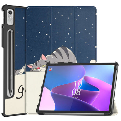 For Lenovo Tab P11 Pro Gen 2 Tri-Fold Stand Tablet Case Pattern Printing PU Leather Auto Wake / Sleep Cover with Pencil Holder