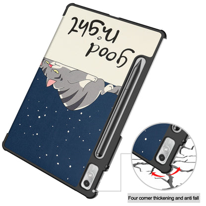 For Lenovo Tab P11 Pro Gen 2 Tri-Fold Stand Tablet Case Pattern Printing PU Leather Auto Wake / Sleep Cover with Pencil Holder