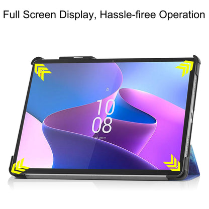 For Lenovo Tab P11 Pro Gen 2 Tri-Fold Stand Tablet Case Pattern Printing PU Leather Auto Wake / Sleep Cover with Pencil Holder