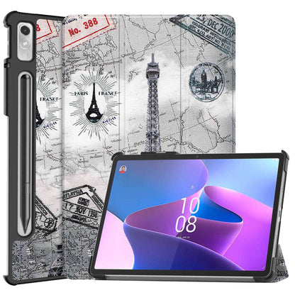 For Lenovo Tab P11 Pro Gen 2 Tri-Fold Stand Tablet Case Pattern Printing PU Leather Auto Wake / Sleep Cover with Pencil Holder