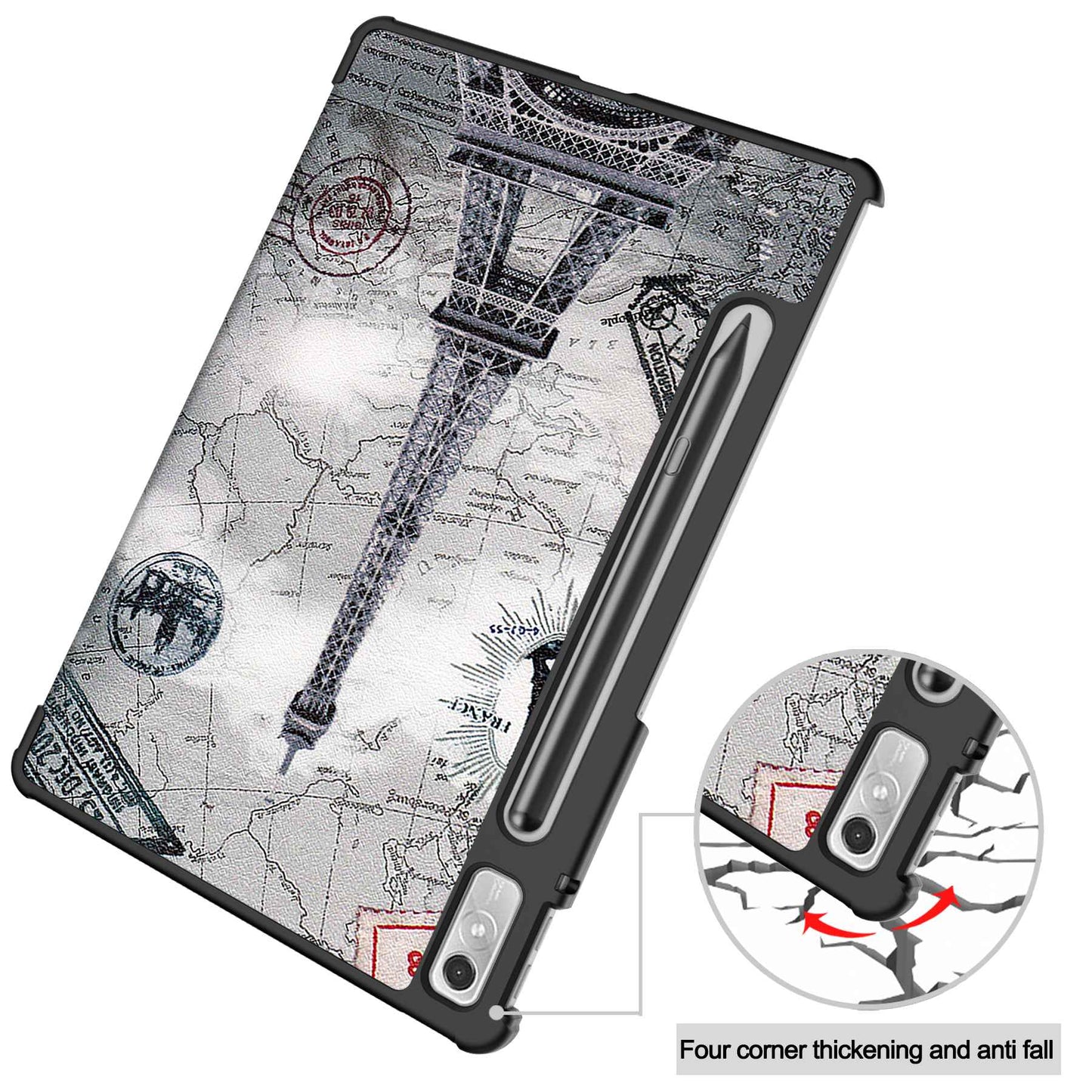 For Lenovo Tab P11 Pro Gen 2 Tri-Fold Stand Tablet Case Pattern Printing PU Leather Auto Wake / Sleep Cover with Pencil Holder
