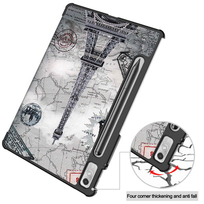 For Lenovo Tab P11 Pro Gen 2 Tri-Fold Stand Tablet Case Pattern Printing PU Leather Auto Wake / Sleep Cover with Pencil Holder
