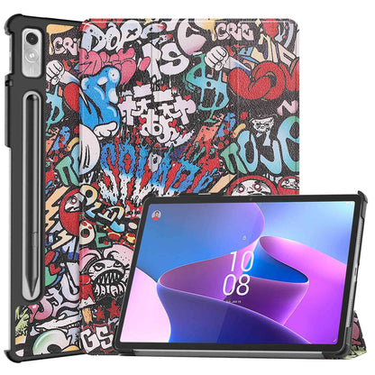For Lenovo Tab P11 Pro Gen 2 Tri-Fold Stand Tablet Case Pattern Printing PU Leather Auto Wake / Sleep Cover with Pencil Holder