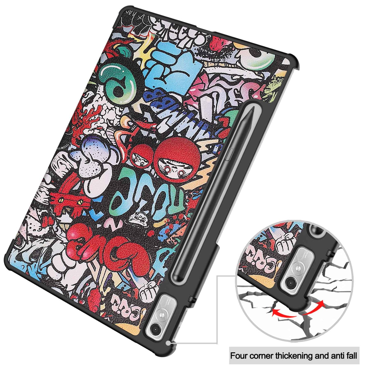 For Lenovo Tab P11 Pro Gen 2 Tri-Fold Stand Tablet Case Pattern Printing PU Leather Auto Wake / Sleep Cover with Pencil Holder