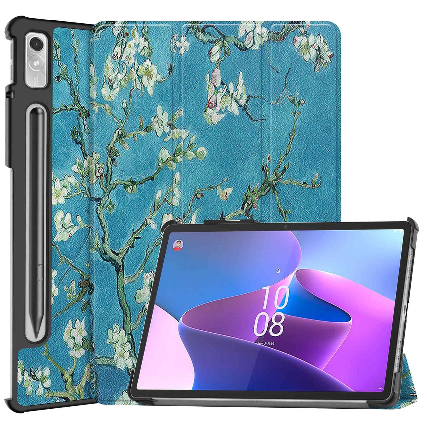 For Lenovo Tab P11 Pro Gen 2 Tri-Fold Stand Tablet Case Pattern Printing PU Leather Auto Wake / Sleep Cover with Pencil Holder