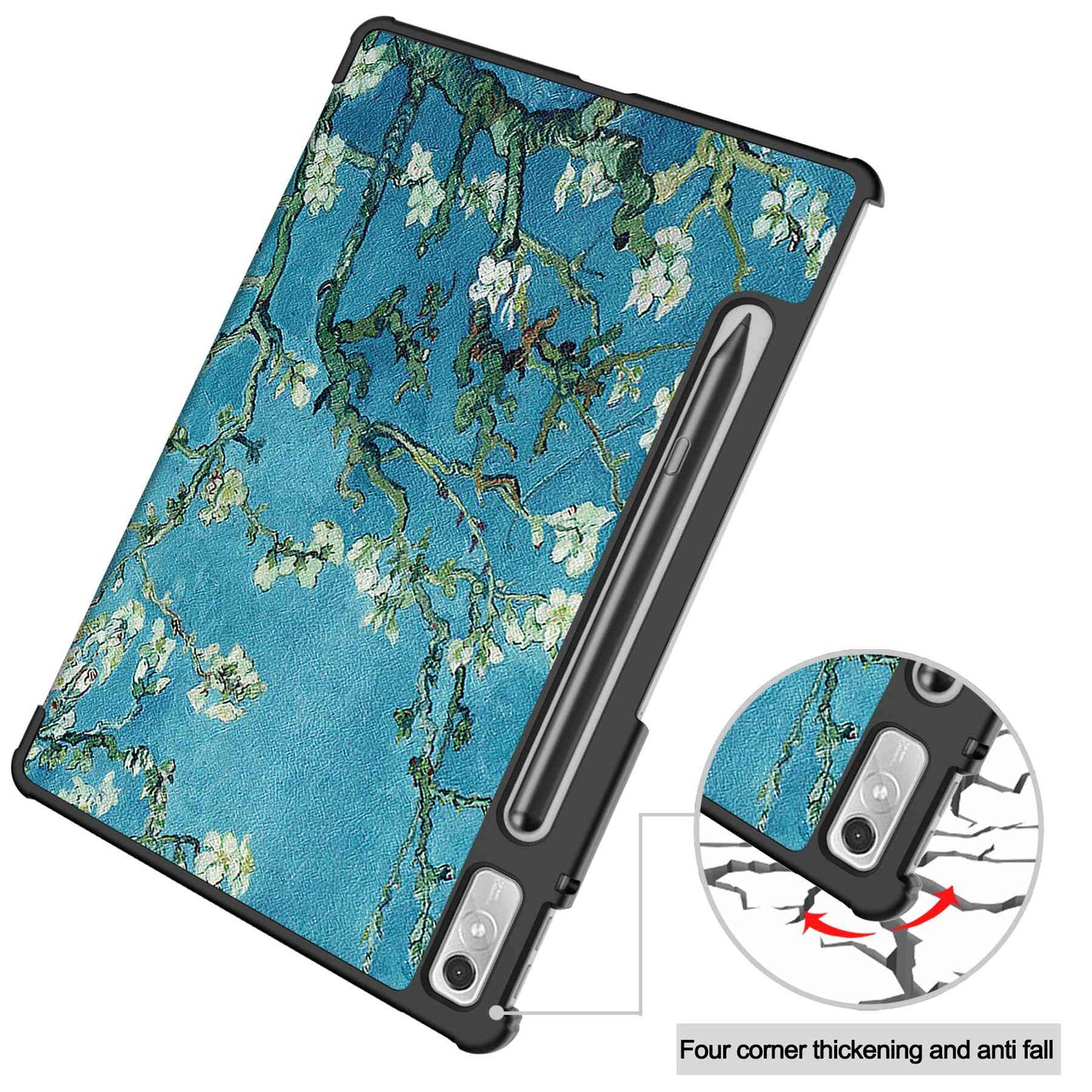 For Lenovo Tab P11 Pro Gen 2 Tri-Fold Stand Tablet Case Pattern Printing PU Leather Auto Wake / Sleep Cover with Pencil Holder