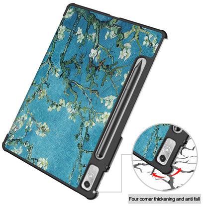 For Lenovo Tab P11 Pro Gen 2 Tri-Fold Stand Tablet Case Pattern Printing PU Leather Auto Wake / Sleep Cover with Pencil Holder
