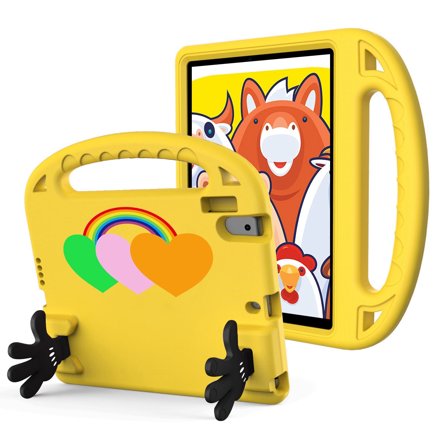 For iPad Air (2013) / Air 2  /  iPad 9.7-inch (2017) / (2018) EVA Protective Case Love Heart Pattern Palm Shape Tablet Cover with Grip Handle / Kickstand