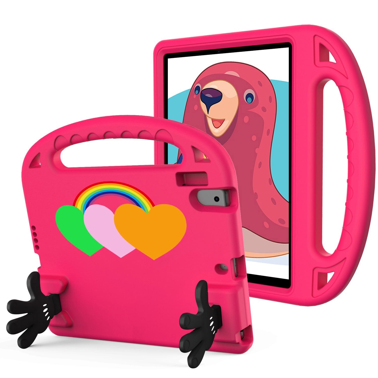 For iPad Air (2013) / Air 2  /  iPad 9.7-inch (2017) / (2018) EVA Protective Case Love Heart Pattern Palm Shape Tablet Cover with Grip Handle / Kickstand