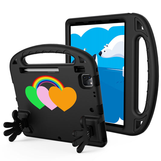 For iPad Air (2020)  /  iPad Pro 11 (2018) / (2020) / (2021) / (2022) EVA Shockproof Case Love Heart Pattern Palm Shape Anti-Drop Tablet Kickstand Case with Grip Handle