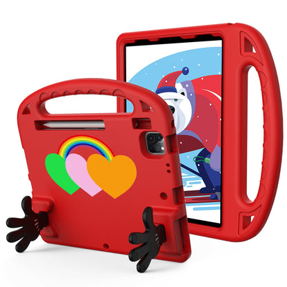 For iPad Air (2020)  /  iPad Pro 11 (2018) / (2020) / (2021) / (2022) EVA Shockproof Case Love Heart Pattern Palm Shape Anti-Drop Tablet Kickstand Case with Grip Handle